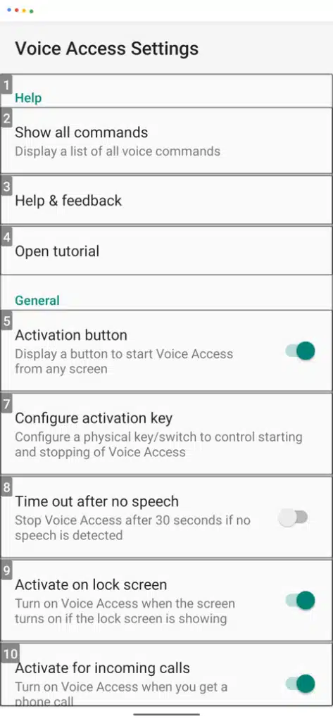 Voice Access Settings 